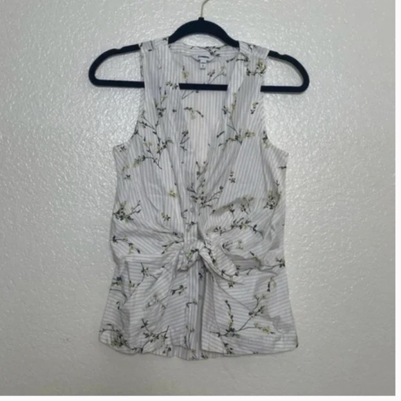 Tie Bottom Striped Floral Business Casual Work Boho Minimalist Chic Glam Blouse - Picture 1 of 4